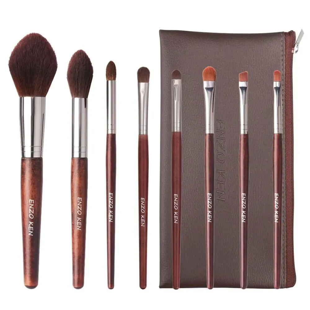 Walnut Professional Cosmetic Natural Pony Hair Makeup Brush Set with Case
